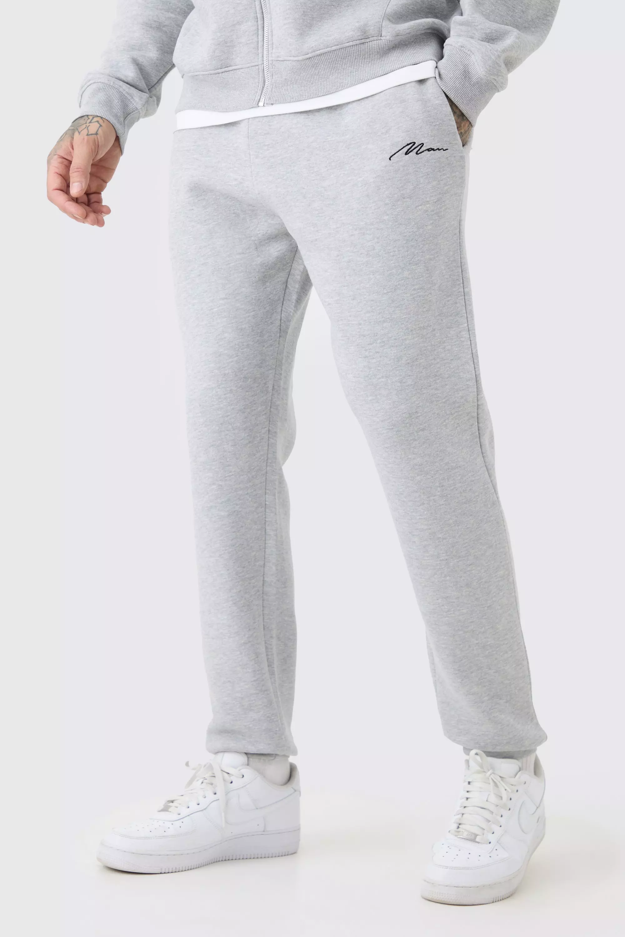 Tall Man Signature Slim Fit Jogger In Grey Marl boohooMAN IE